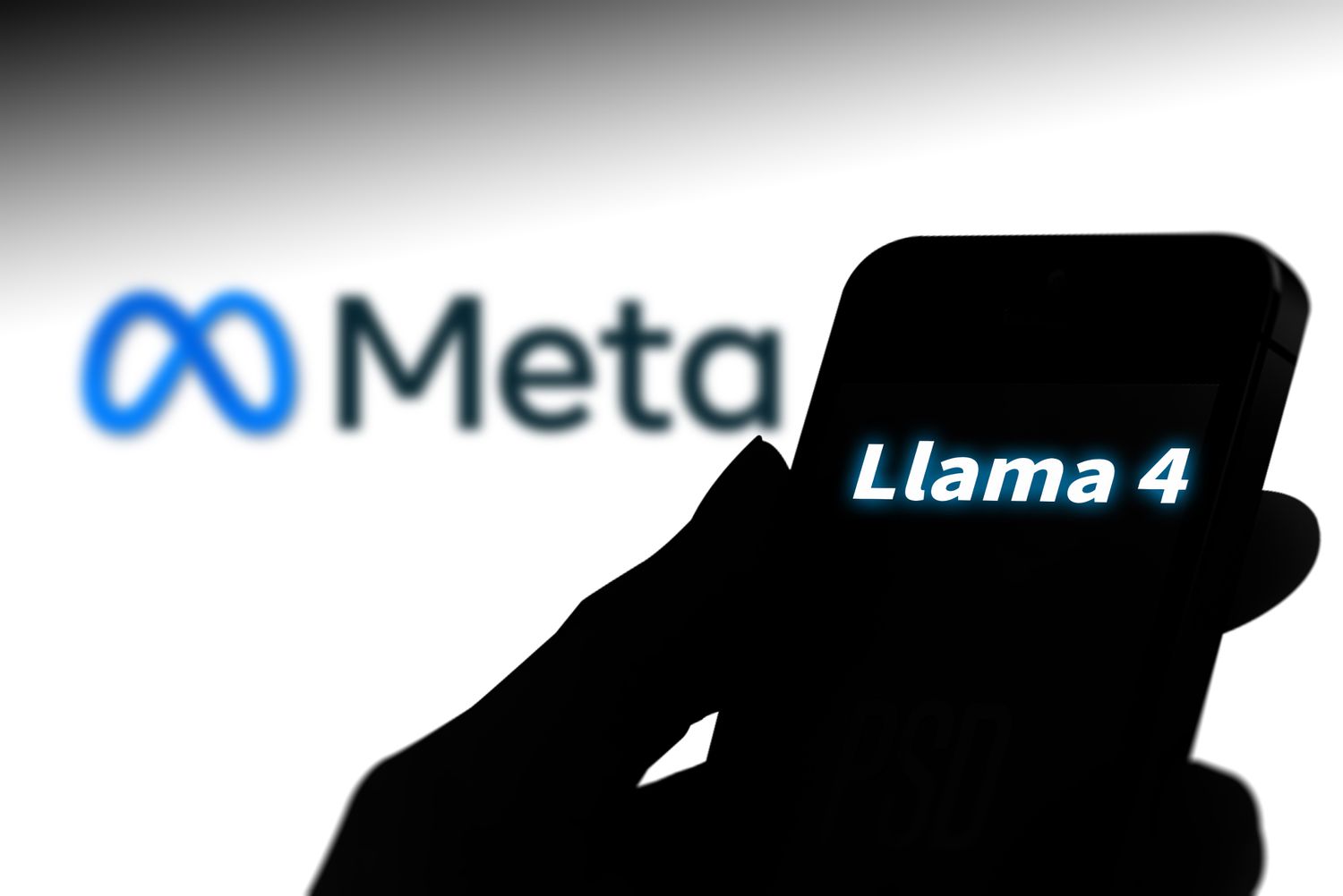 Llama 4 displayed on a smartphone screen with Meta logo in the background.