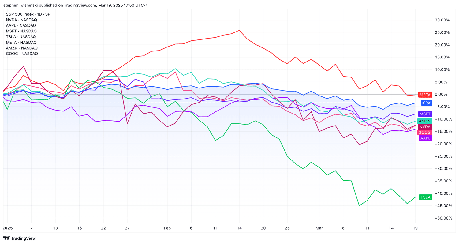 Mag 7 + S&P 500 index price chart YTD