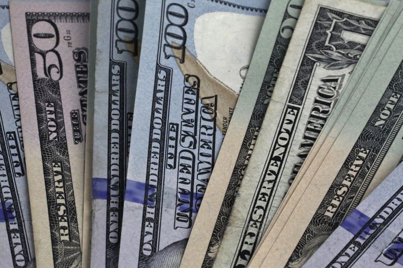 A display of US dollar banknotes.