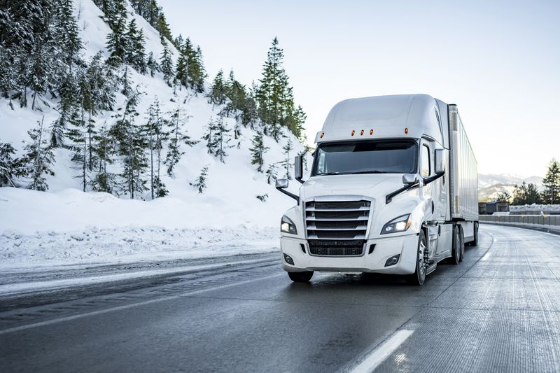 White semi truck on road