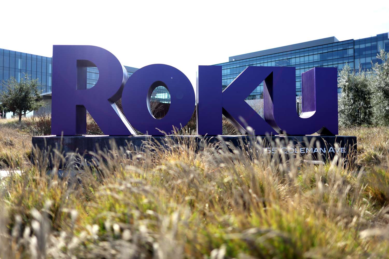 Roku sign in front of Roku headquarters in San Jose, California.