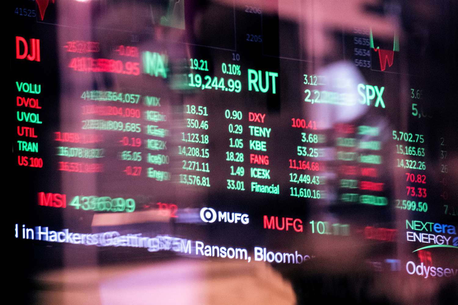 An electronic board displays stock prices at the New York Stock Exchange.