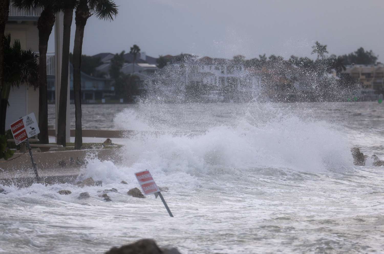 Waves crash on shore as Hurricane Helene churns offshore in St. Pete Beach, Florida.