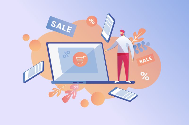 Salesman Offering Laptop in Sale at Deep Discount
