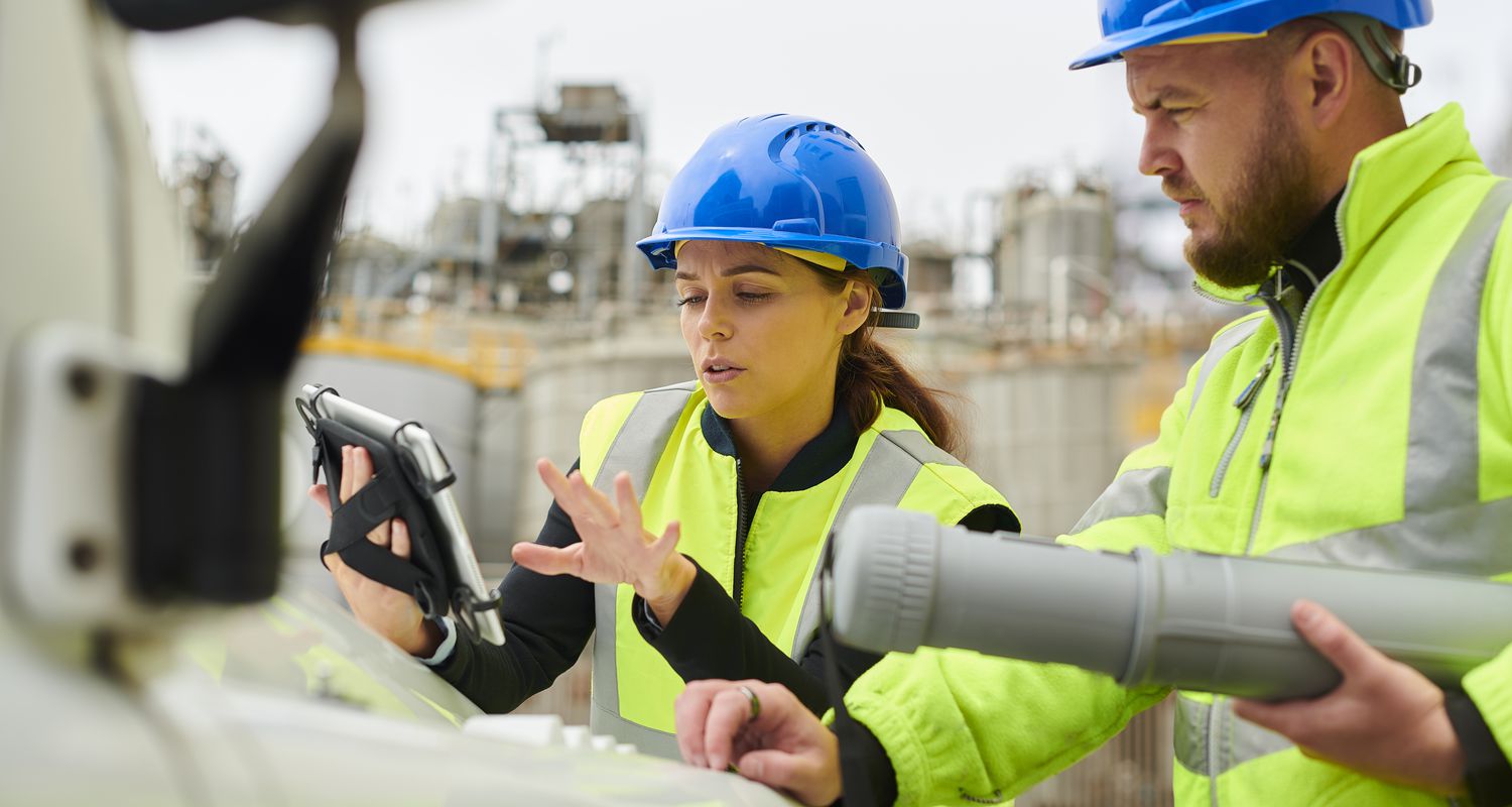 Site engineers at petrochemical plant