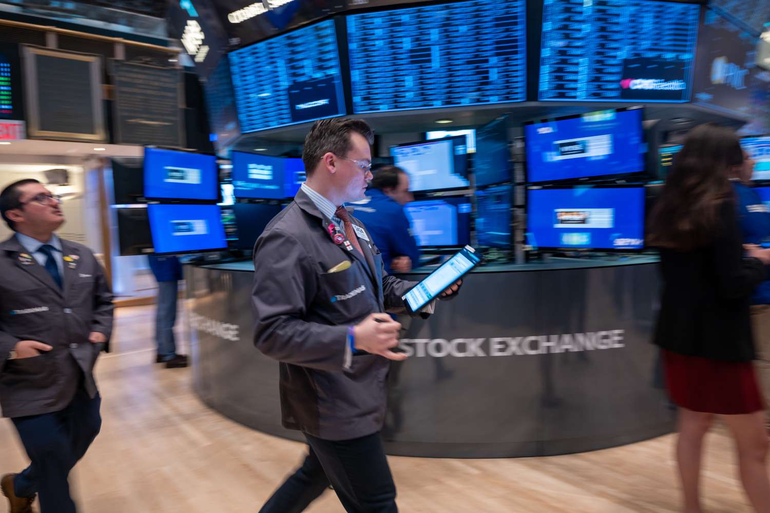 Traders work on the floor of the New York Stock Exchange (NYSE).