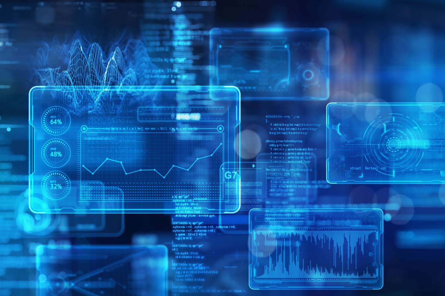 A futuristic image of a the graphical interface a chatbot might use.