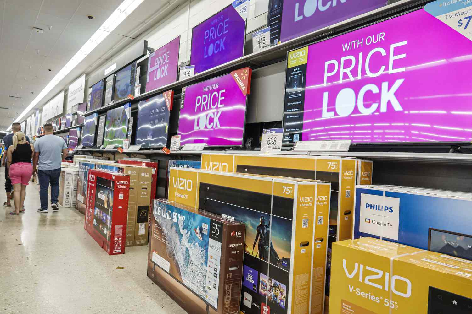 A section of TVs on display at a Walmart store in Florida.