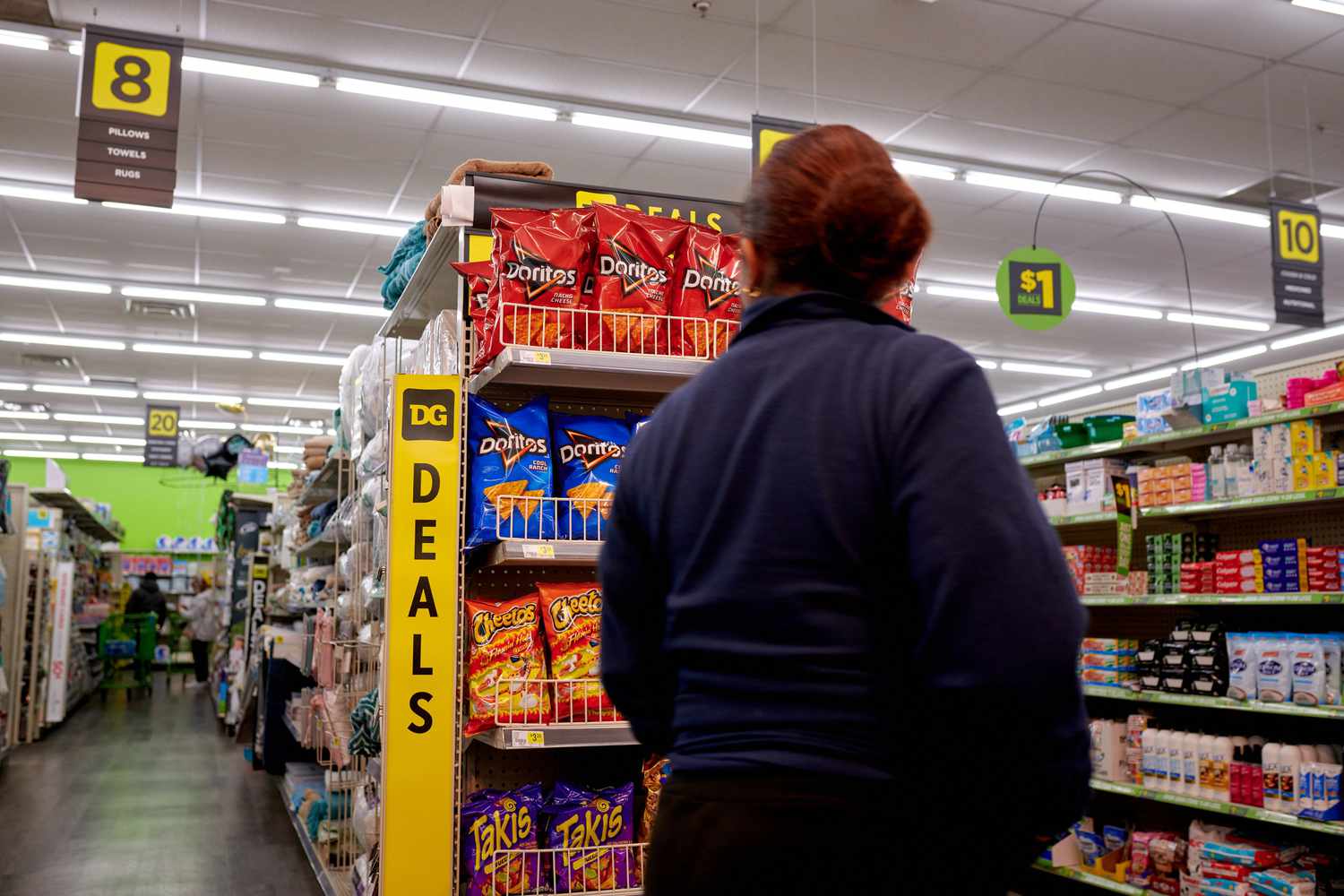 A shopper inside a Dollar General store