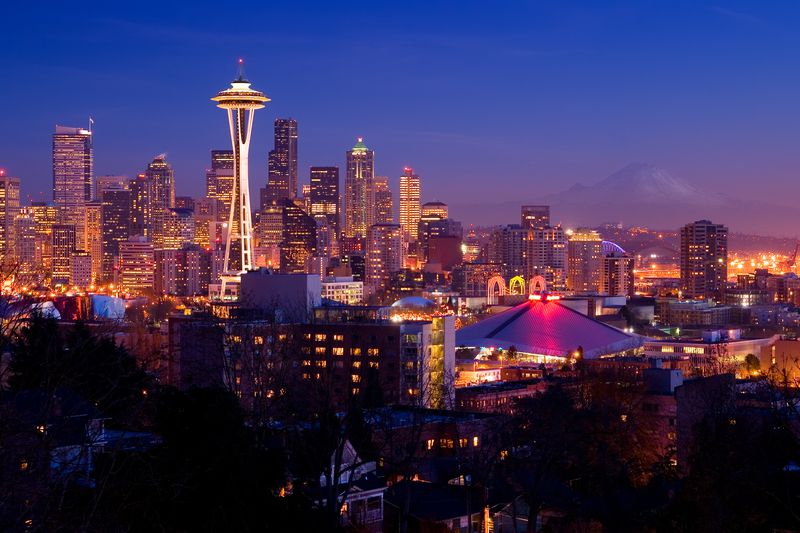 Night time image of Seattle, Washington,