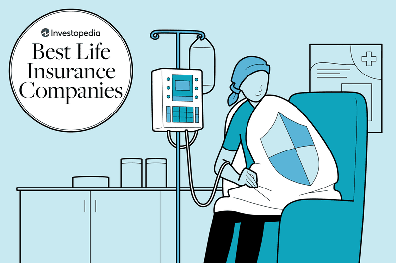 Illustration of a person with a headscarf getting chemotherapy, with the words, "Best Life Insurance Companies."