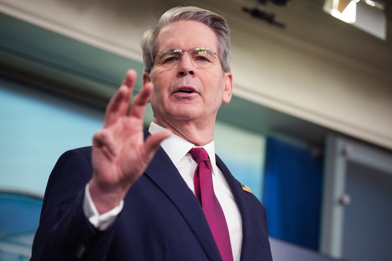 Treasury Secretary Scott Bessent speaks during a briefing in the White House on April 29. 