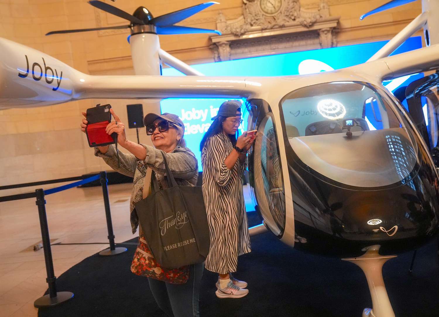 A view of electric air taxi on display at Grand Central Station's Vanderbilt Hall in New York, United States on October 04, 2024.