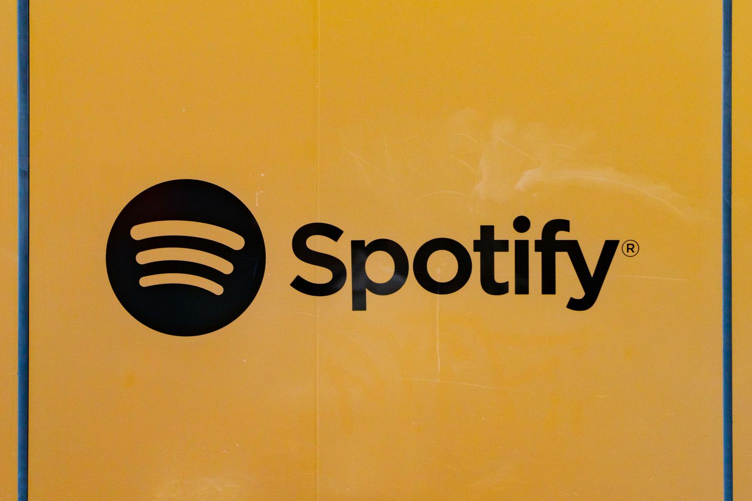 Spotify logo at corporate headquarters.