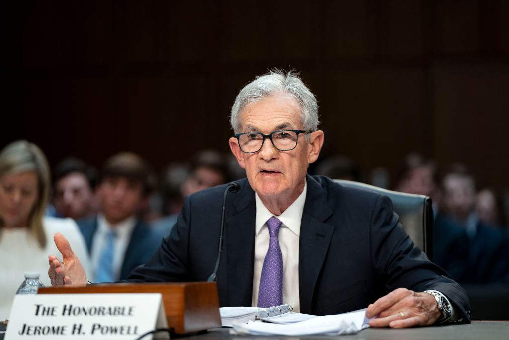 Chair of the Federal Reserve of the United States Jerome Powell speaks during a Senate Banking, Housing, and Urban Affairs Committee hearing on the Semiannual Monetary Policy Report to Congress at the U.S. Capitol on July 9, 2024 in Washington, DC. Powell in earlier remarks was quoted, âwe want to be more confident that inflation is moving sustainably down toward 2% before we start the process of reducing or loosening policy.â