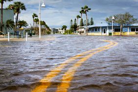 Downtown main road in Gulfport, Florida begains to succumb to the rising waters being pushed ashore from Tampa Bay and the Gulf of Mexico during Hurricane Helene.