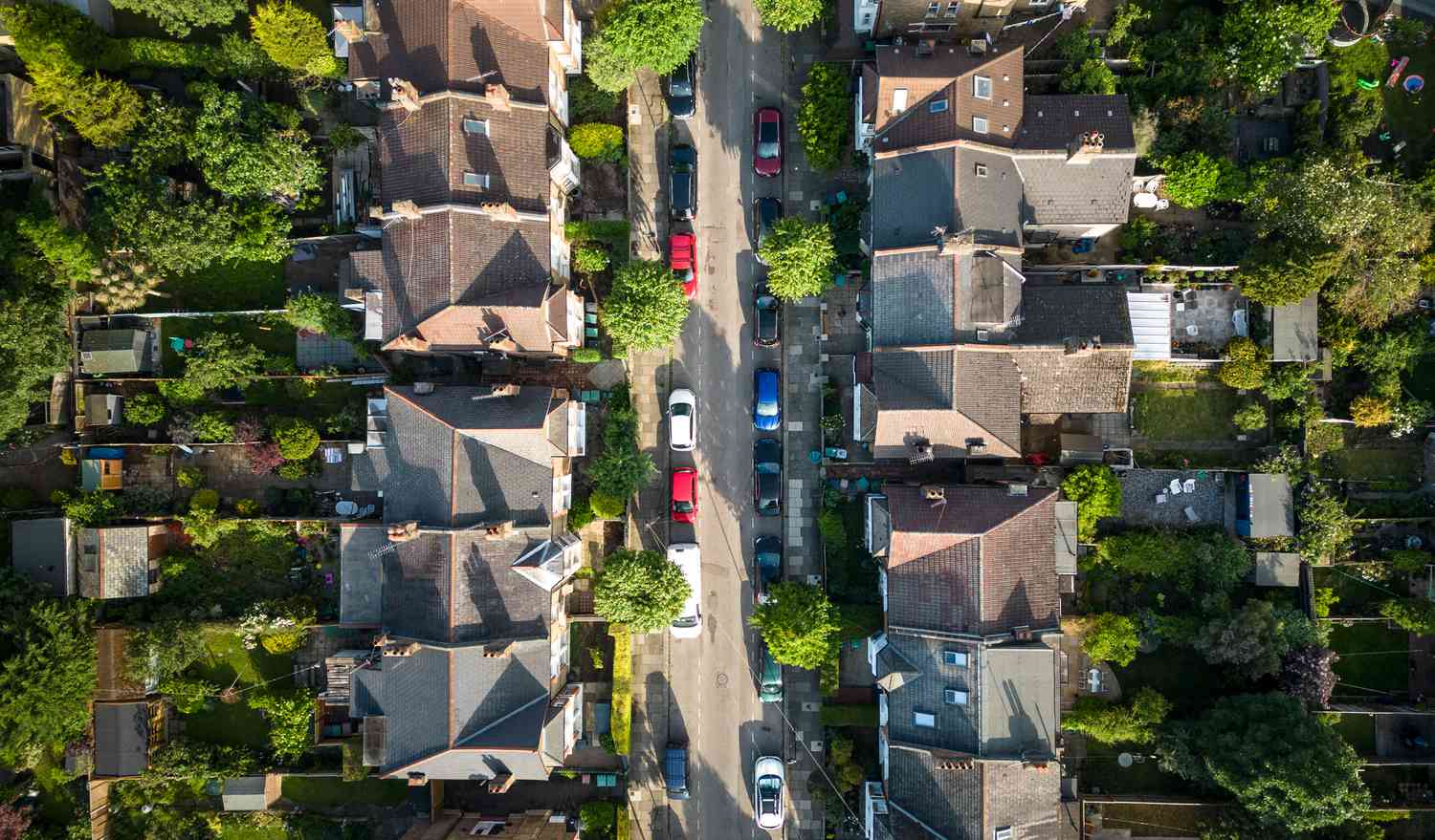Overhead view of suburban homes