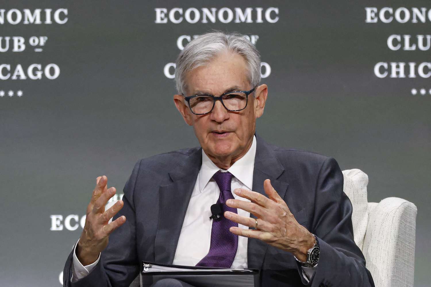 US Federal Reserve Chair Jerome Powell speaks at the Economic Club of Chicago in Chicago, Illinois, on April 16, 2025. 
