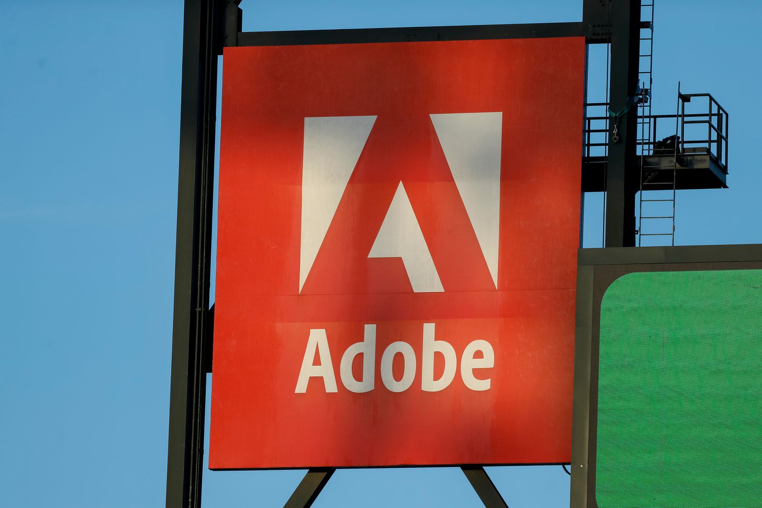 The Adobe logo on a sign.