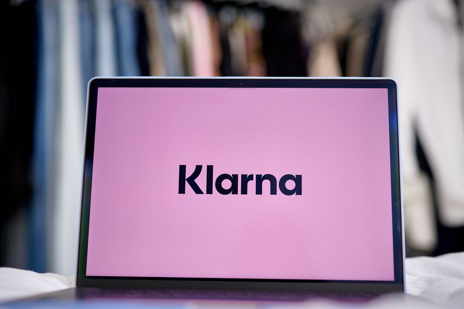 The Klarna logo on a laptop computer
