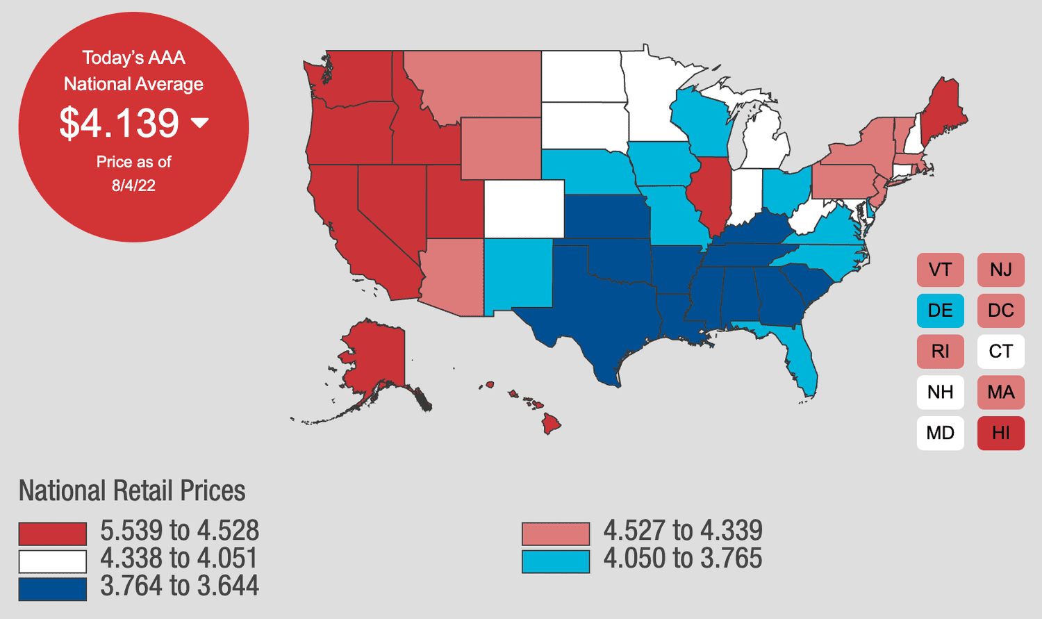 National Average Price for a Gallon of Gas: 08/04/2022
