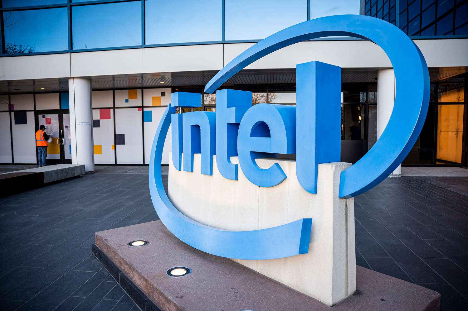 Intel logo outside the company's headquarters in Santa Clara, California