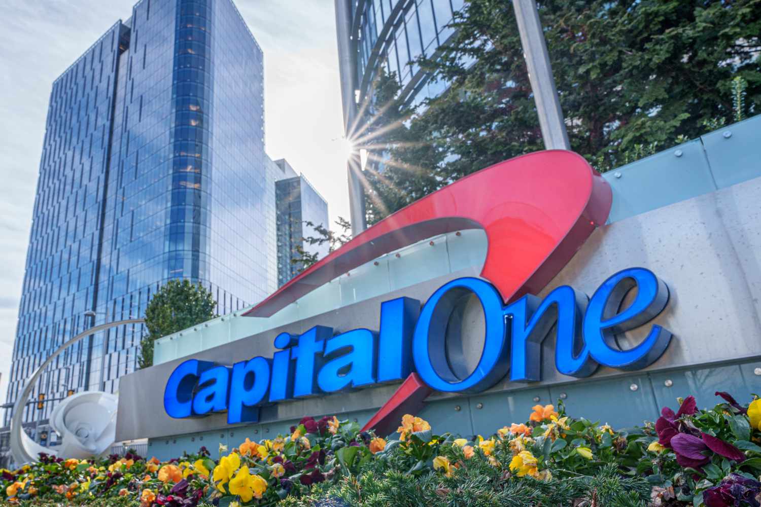 Capital One logo on sign outside corporate headquarters 