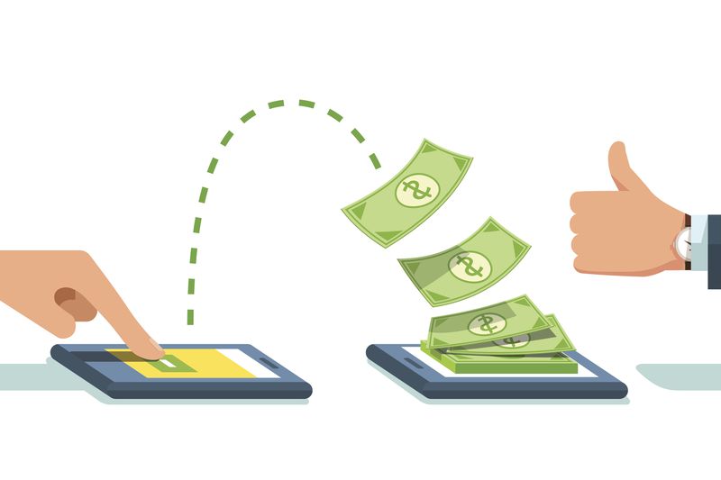 People sending and receiving money wireless with their mobile phones.
