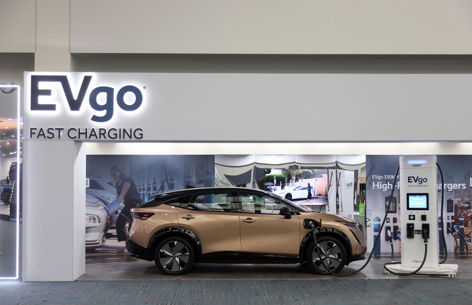EVgo charging station on display at the Los Angeles Auto Show in November 2023