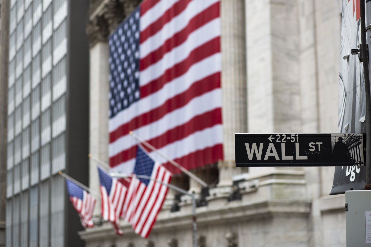 Flags fly at full staff outside the NYSE.