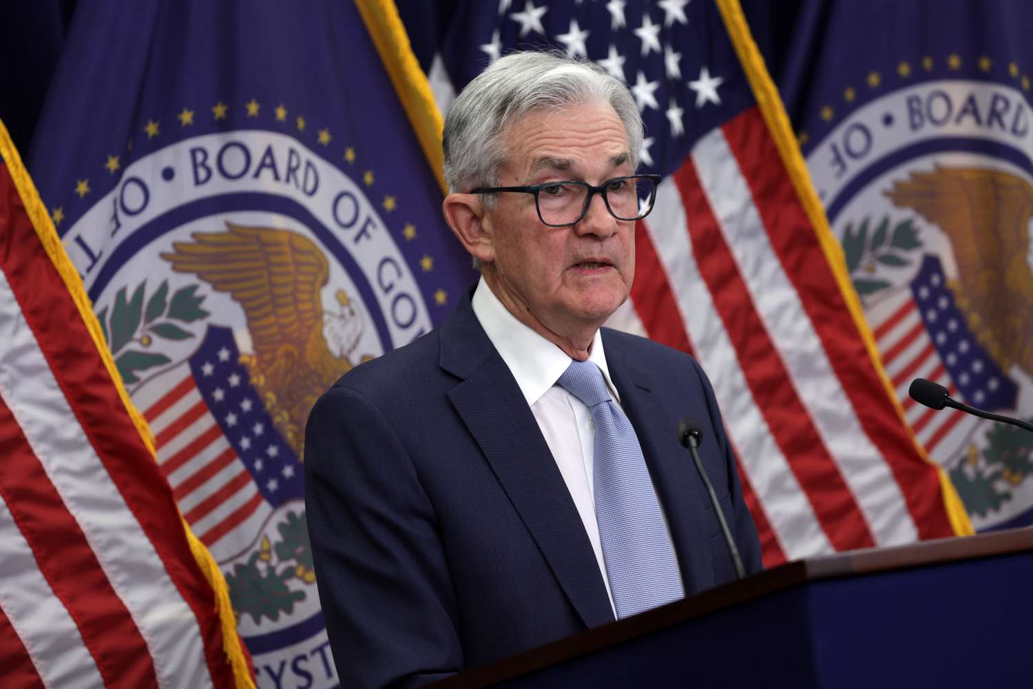 Chairman Jerome Powell Holds A Press Conference At The Federal Reserve
