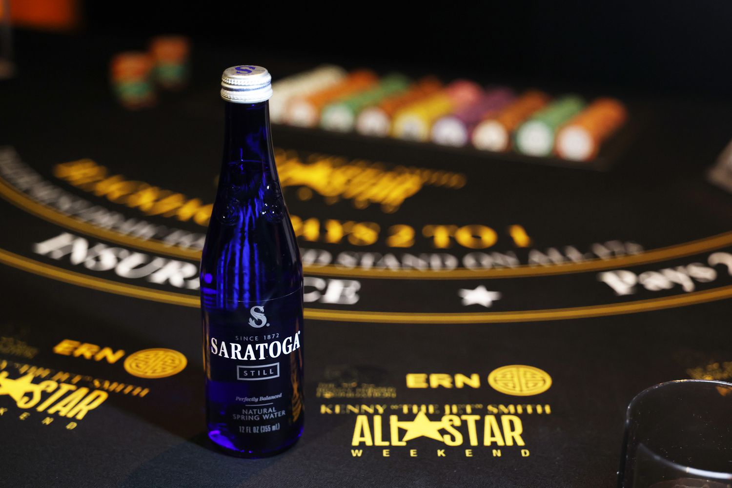 A bottle of Saratoga Spring water at an event in San Francisco in February. 