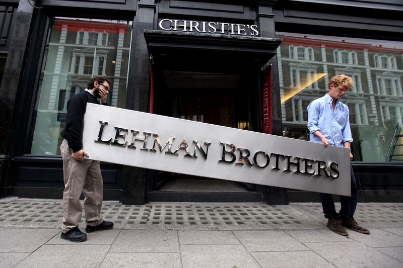 Lehman Brothers sign being removed