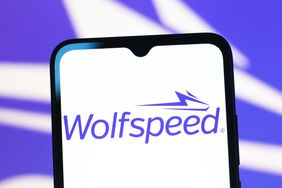 The Wolfspeed logo is seen displayed on a smartphone screen