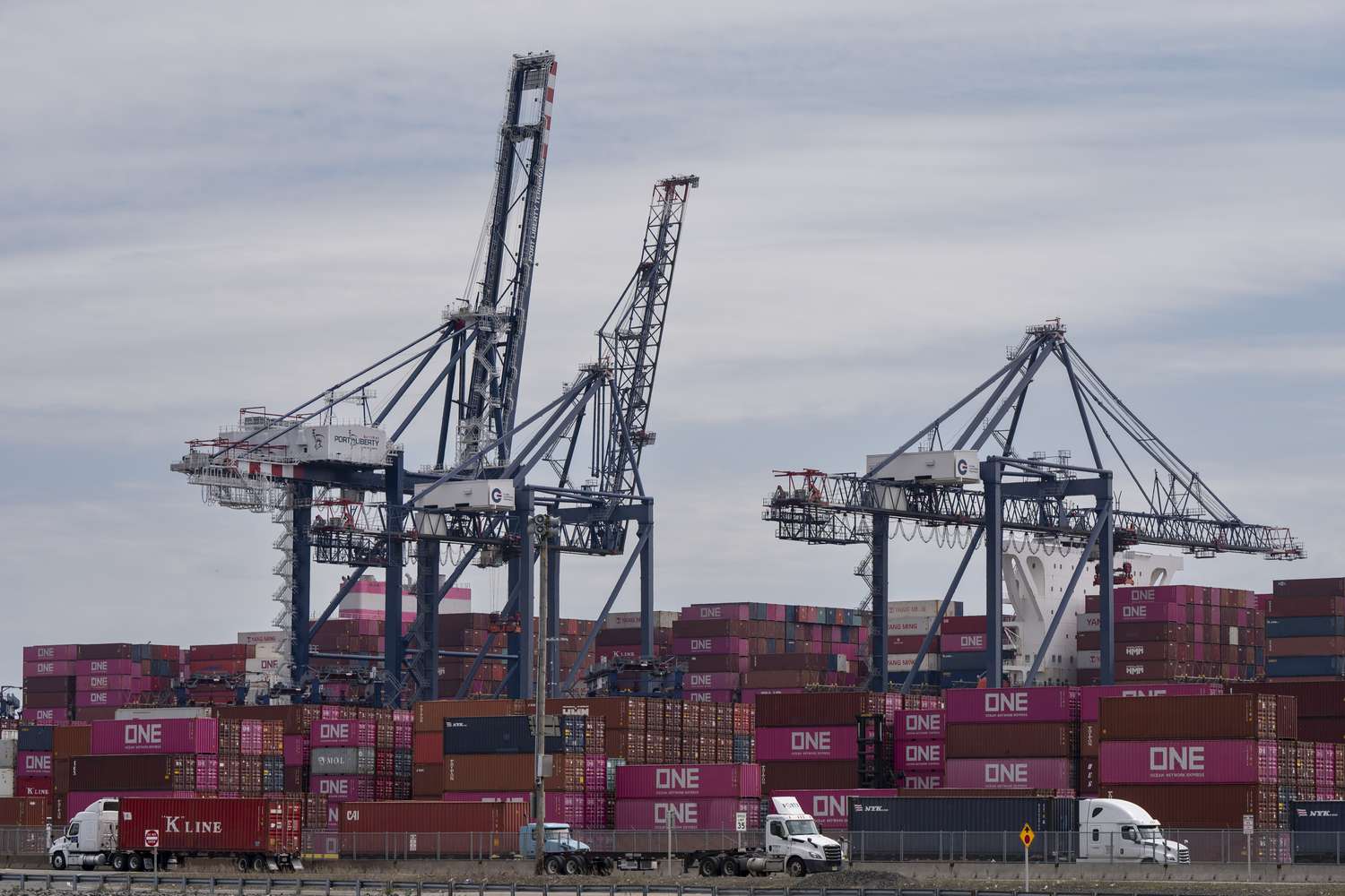 ontainers are loaded and unloaded at Port Jersey Container Terminal in New Jersey, U.S., May 1, 2025.