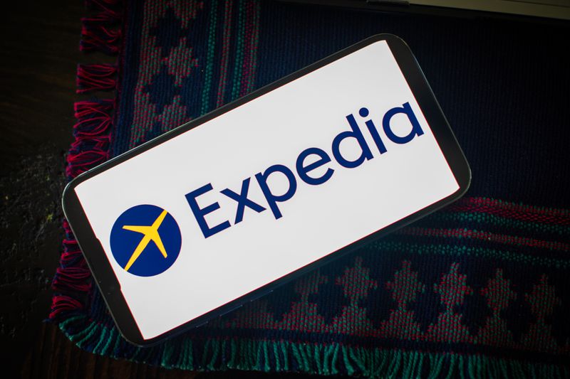 Expedia logo on smartphone. 