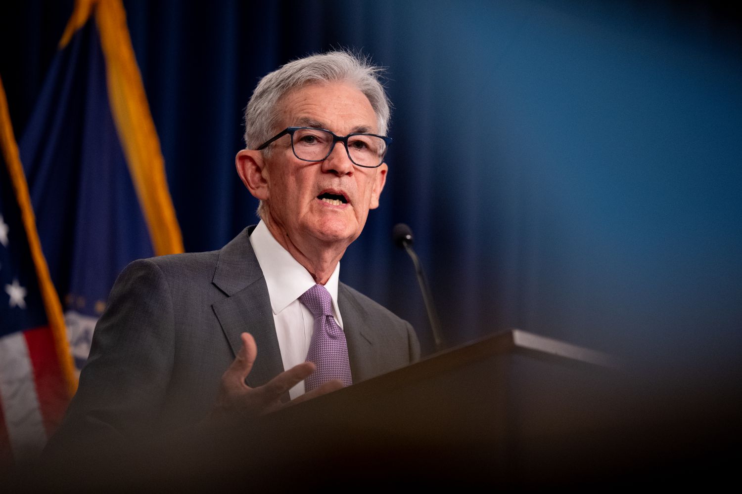 Federal Reserve Chairman Jerome Powell speaks at a news conference following a Federal Open Market Committee meeting at the William McChesney Martin Jr. Federal Reserve Board Building on July 31, 2024 in Washington, DC. Powell spoke to members of the media after the Federal Reserve held short-term interest rates where they are with broad expectations that the rate with drop in September.