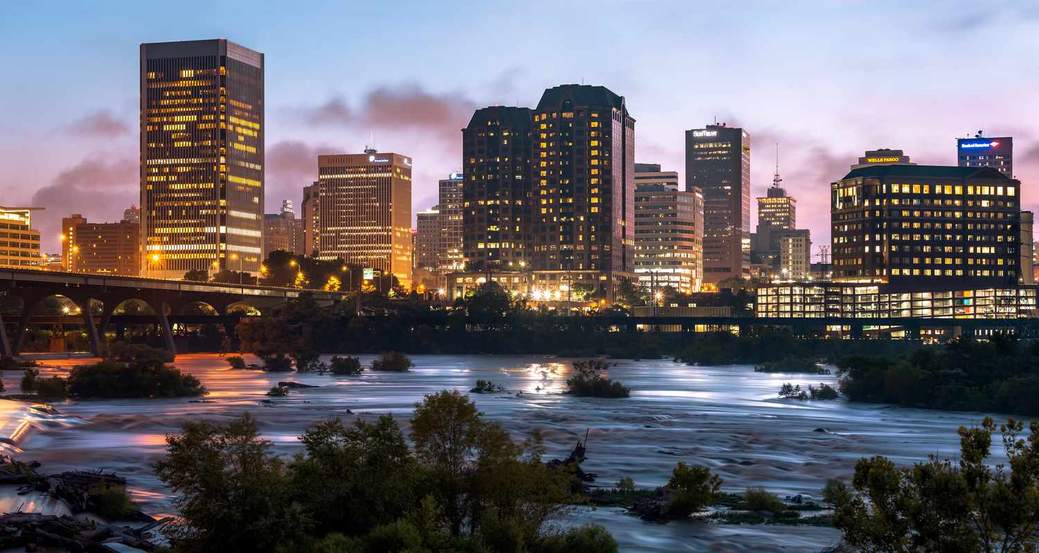 Richmond, Virginia downtown skyline at sunset