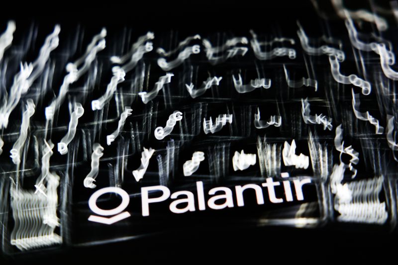 A stylized black-and-white photo illustration of the Palantir logo. 
