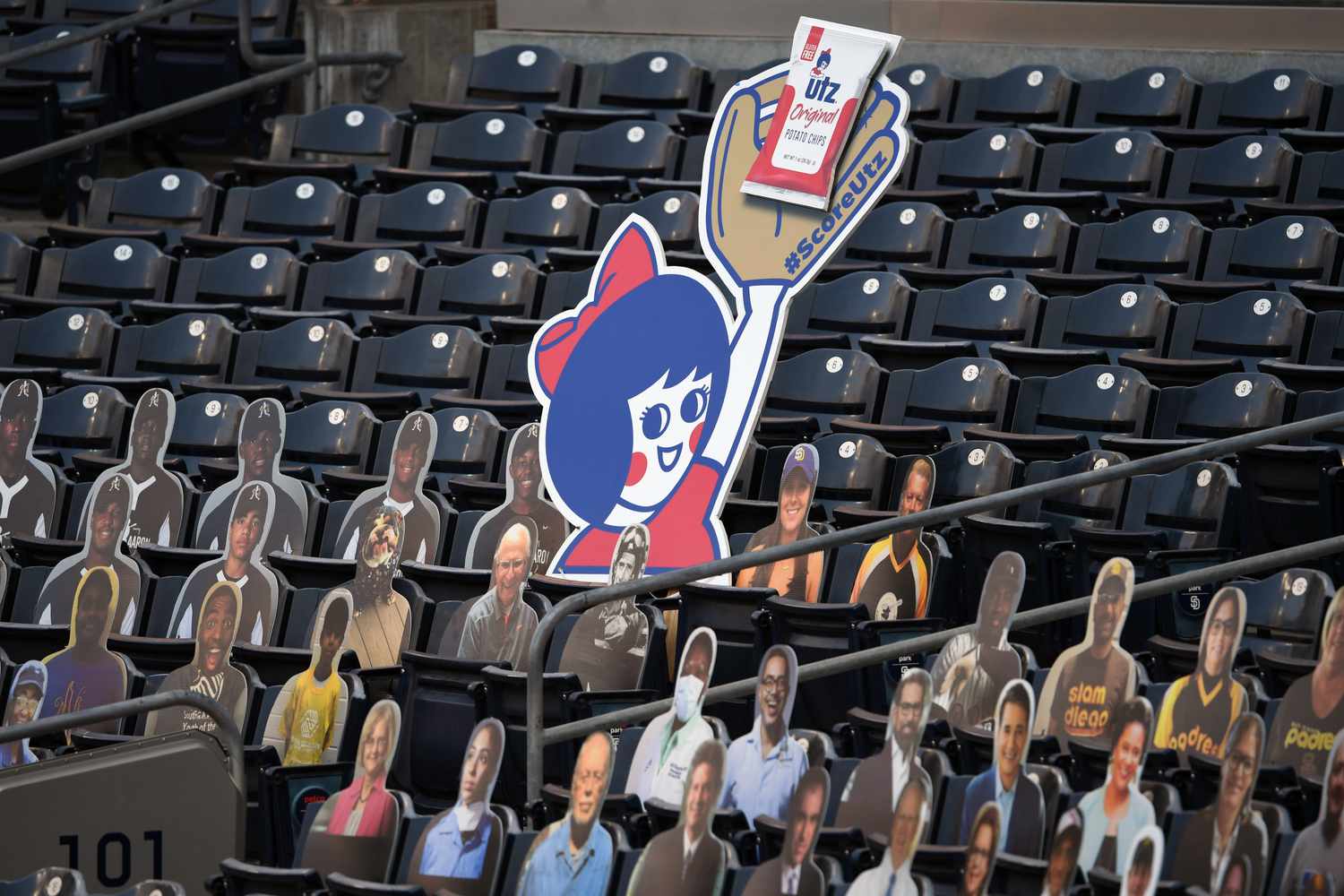 Cardboard cutout of Utz potato chips advertisement