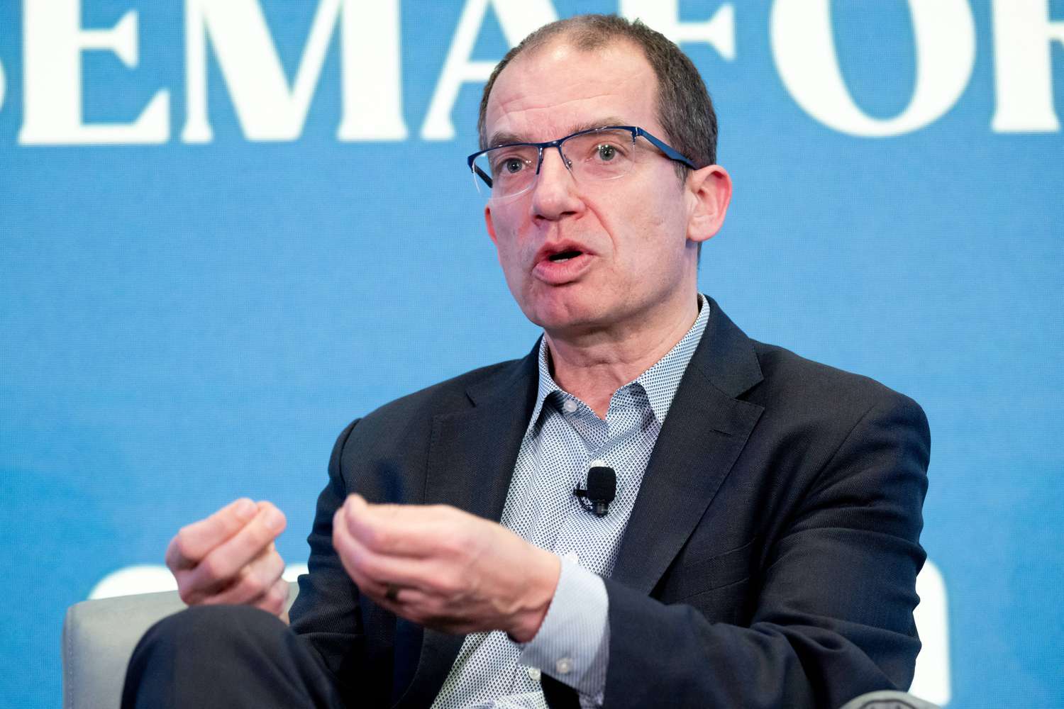 Stephane Bancel, CEO of Moderna, speaks during the Semafor 2024 World Economy Summit in Washington, DC in Washington, DC, on April 18, 2024.
