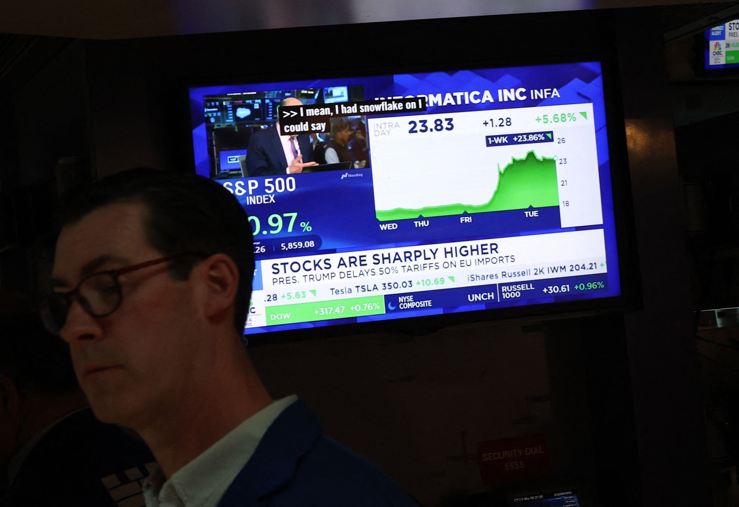 A trader works on the floor of the New York Stock Exchange.