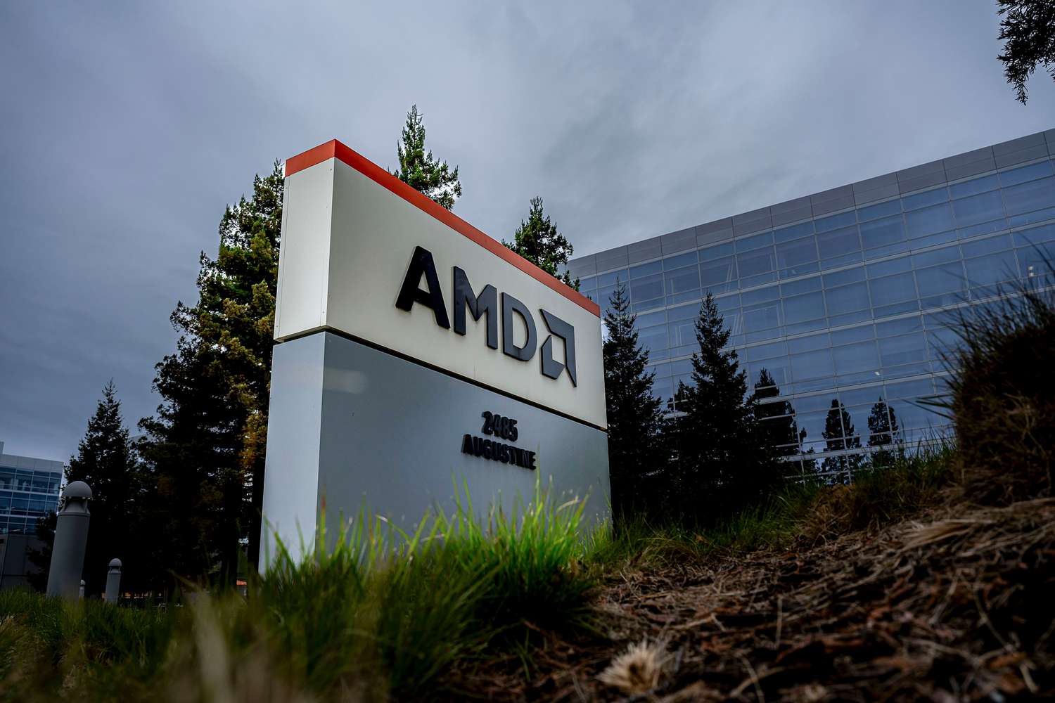 Sign outside Advanced Micro Devices headquarters in Santa Clara, California