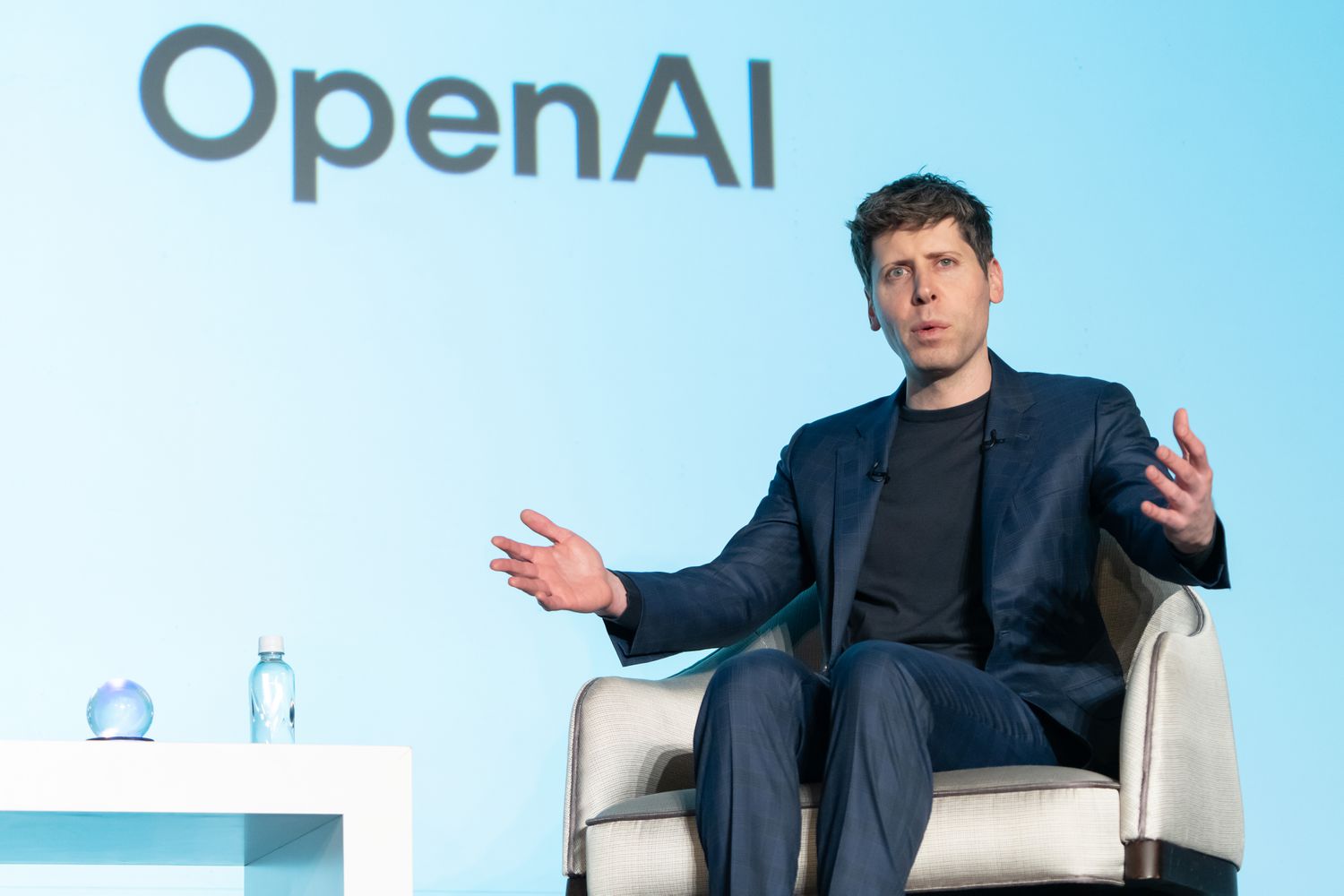 OpenAI CEO Sam Altman at the press conference announcing the tie-up with SoftBank. 