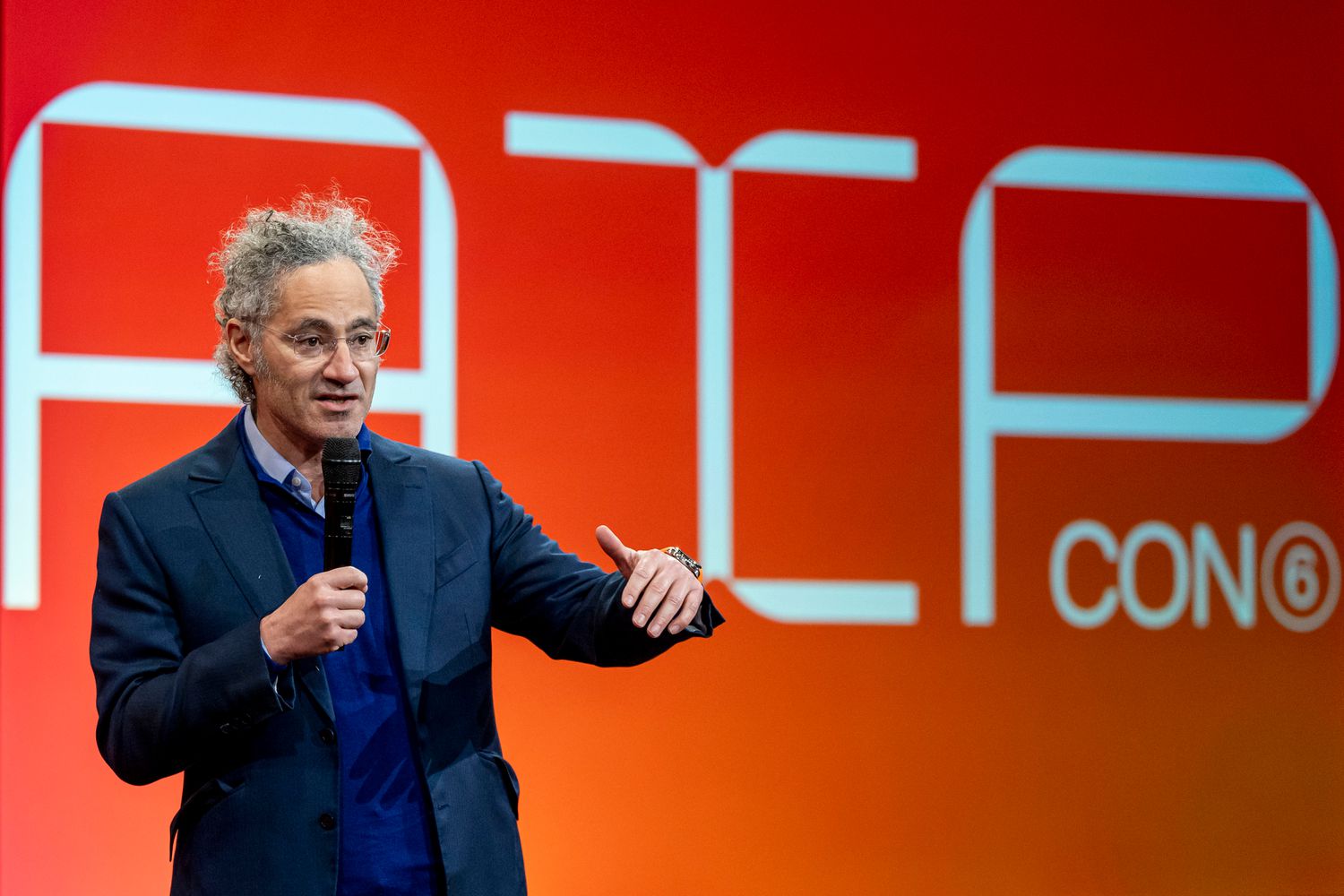 Palantir CEO Alex Karp speaks during the AIPCon conference in Palo Alto, California on March 13, 2025