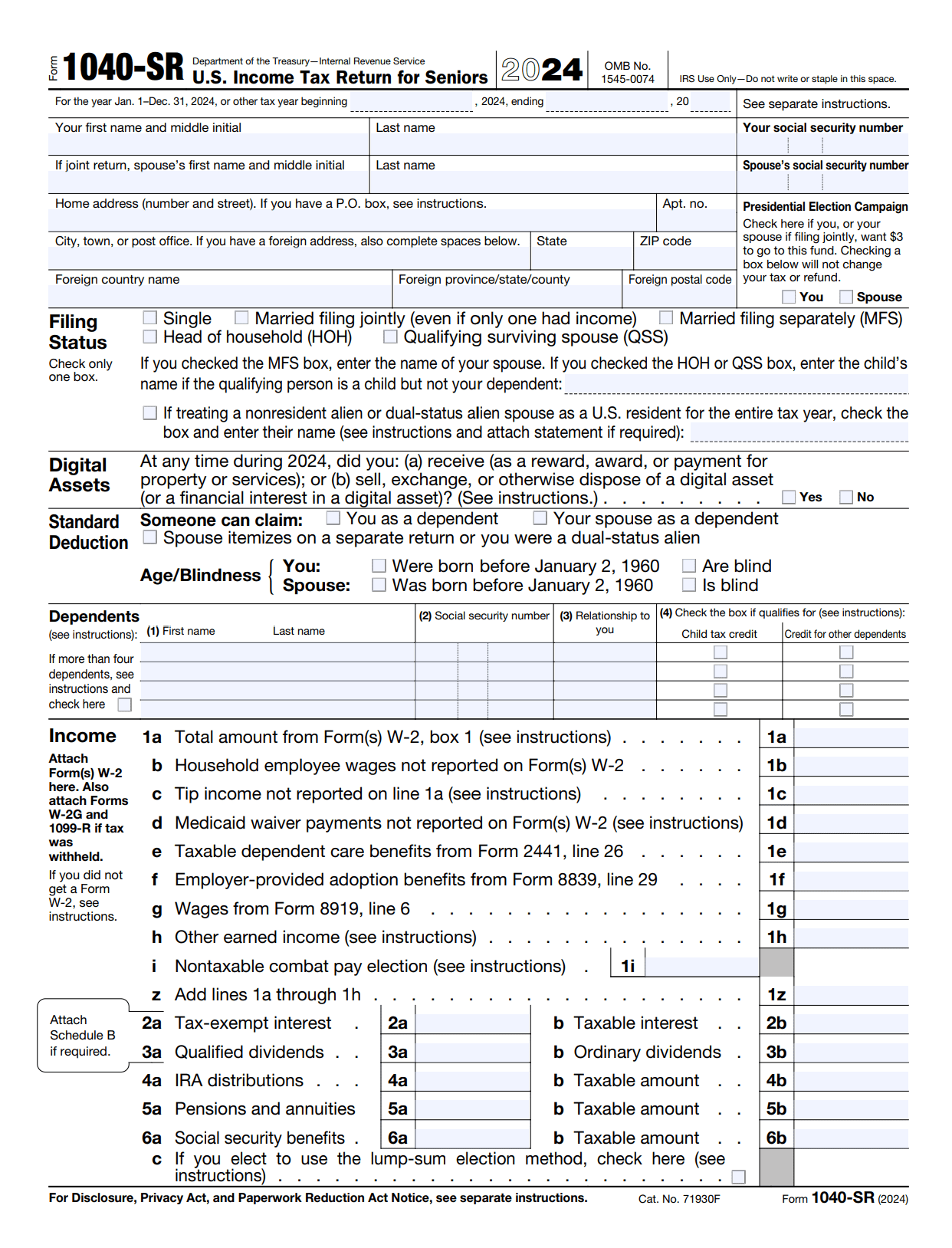 IRS Form 1040-SR 2024