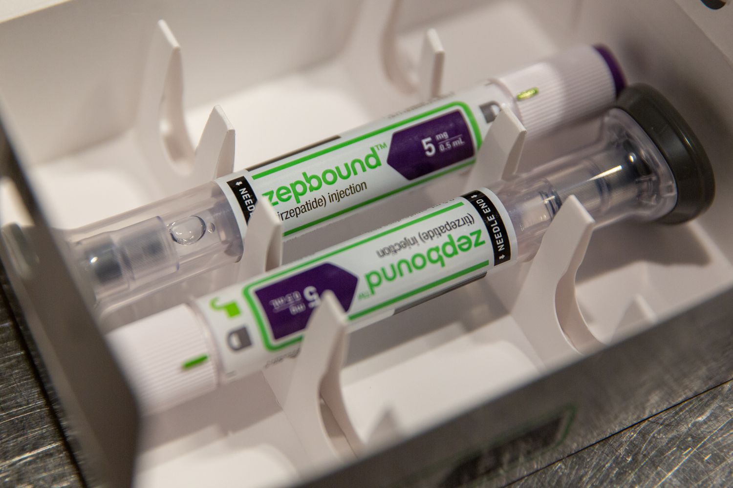 An Eli Lilly & Co. Zepbound injection pen arranged in the Brooklyn borough of New York, on March 28, 2024