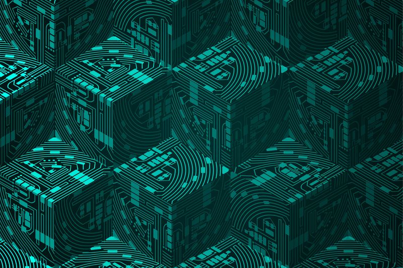 Blocks with printed circuits stacked on top of each other