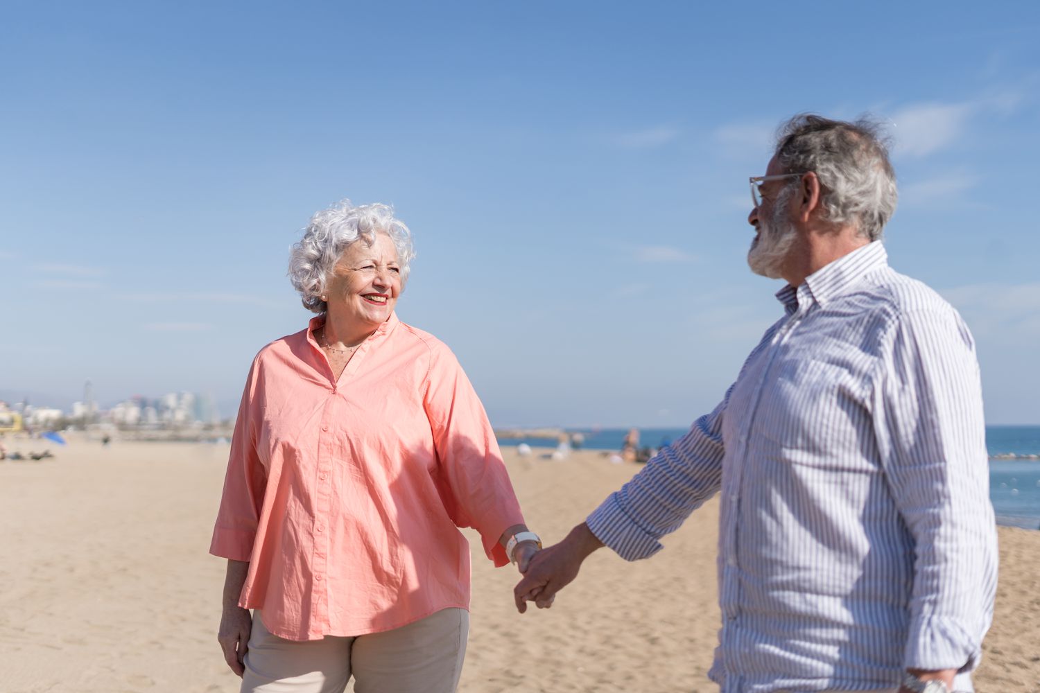 Couple walking on beach