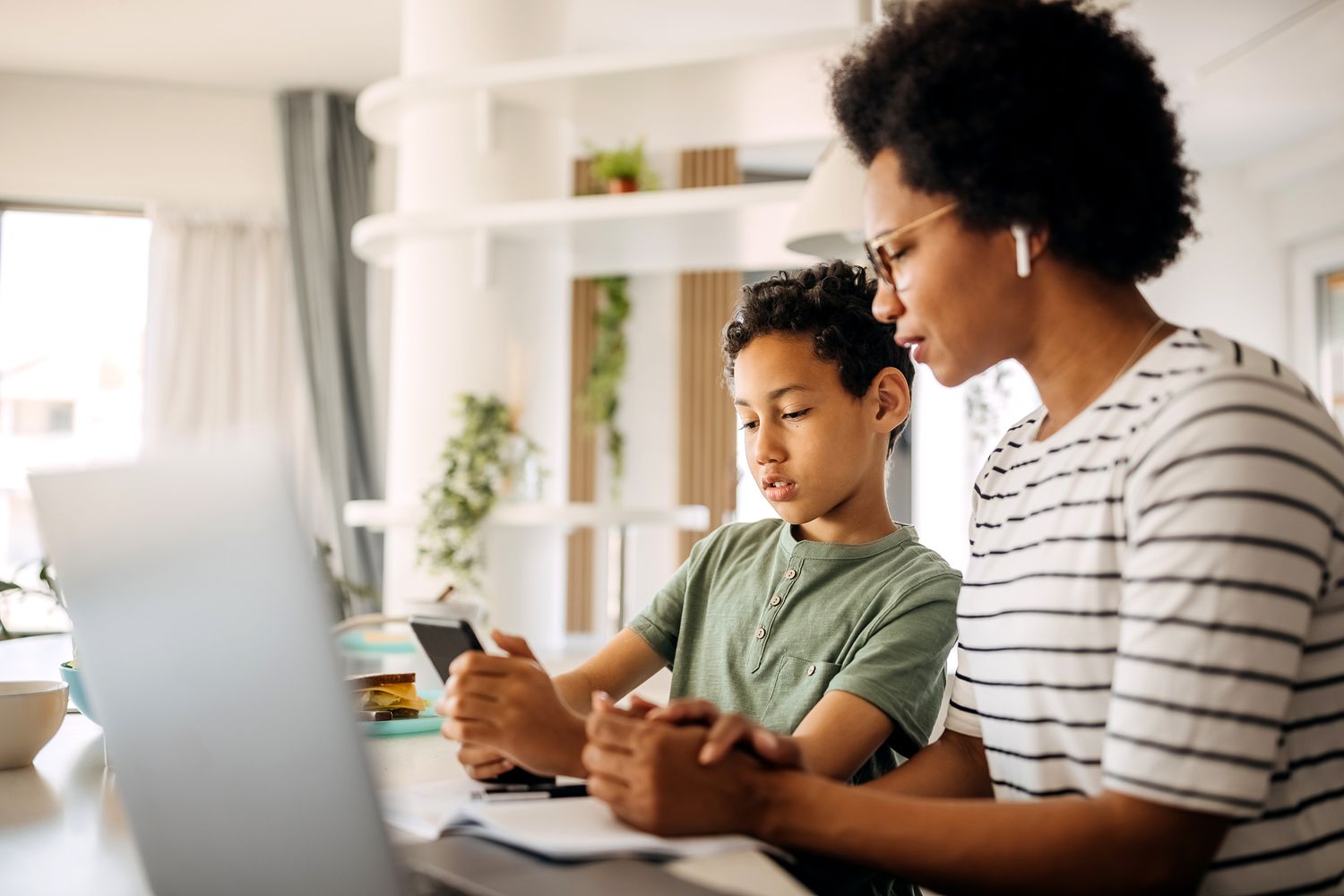 Mother and son setting up a custodial account